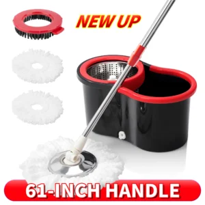 Spin Mop And Bucket Set with Wringer, 360° Rotating Mop Bucket System, Includes 3 Microfiber Mop Refill Heads And A 61-Inch Adjustable Stainless Steel Handle, Ideal for Bathroom Use, Efficient Floor Cleaning, Home Cleaning