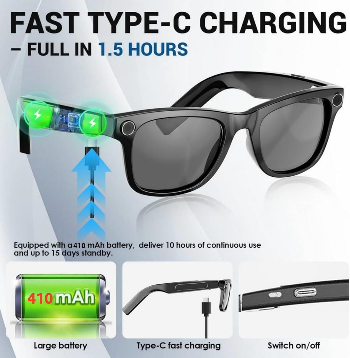 LUSBY Smart AI Camera Glasses | 8MP with Photochromic Lenses & Real-Time Translation – Hands-Free Video & Photo for Travel & Outdoors - Image 2