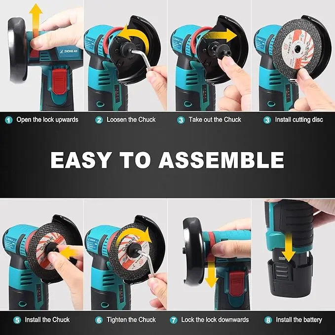 【DealsForYouDays】12V Cordless Mini Brushless Angle Grinder Kit with 4 Gutting Blades,2 pcs 12V 1500mAh Batteries 19500 RPM/Min,for Cutting Grinding Polishing Electric Heavy Duty Handle Power Tools,Blackfriday,Christmas Gift - Image 2